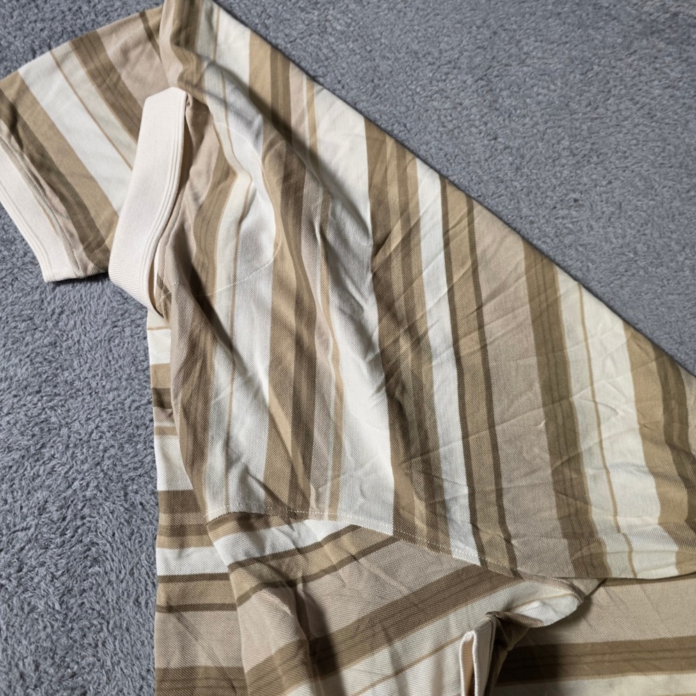 Caribbean Mens L Polo Shirt Sunlight Tan Striped Silk Cotton S65KR460 Short Slv - Picture 5 of 6